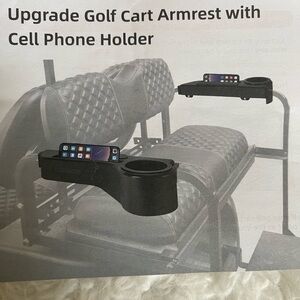 Black Golf Cart Armrest with Cell Phone Holder and cup holder